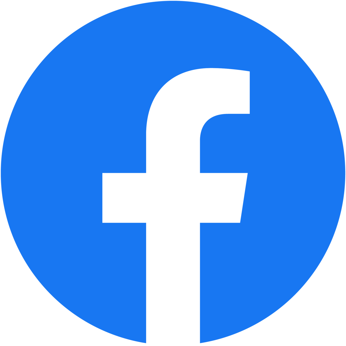 White lowercase f on a blue circular background, representing the Facebook logo.