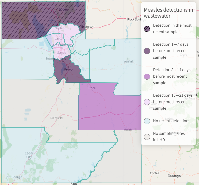 Click this image for more info on measles detections in Utah wastewater.