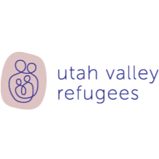 Utah Valley Refugees logo with abstract family illustration and text.