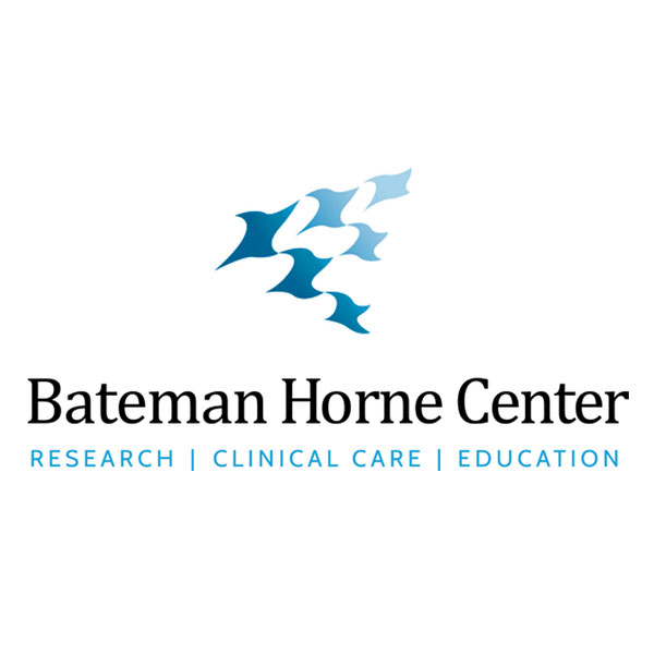 Blue bird silhouettes above Bateman Horne Center with subtitle: Research, Clinical Care, Education.