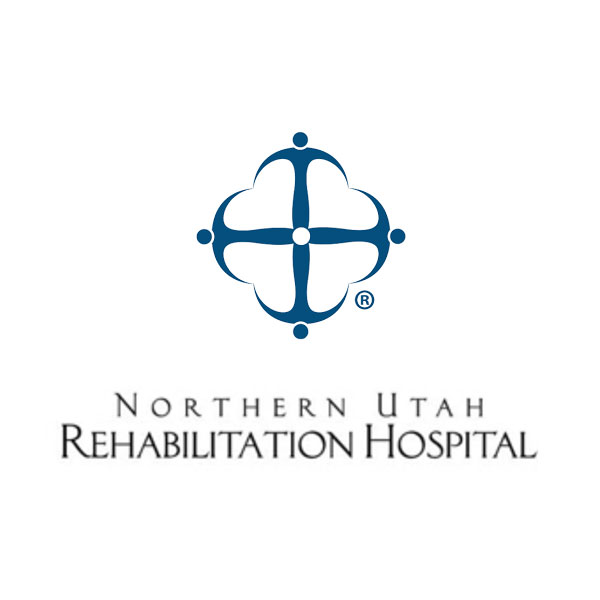 Logo of Northern Utah Rehabilitation Hospital with a blue abstract cross and text below.