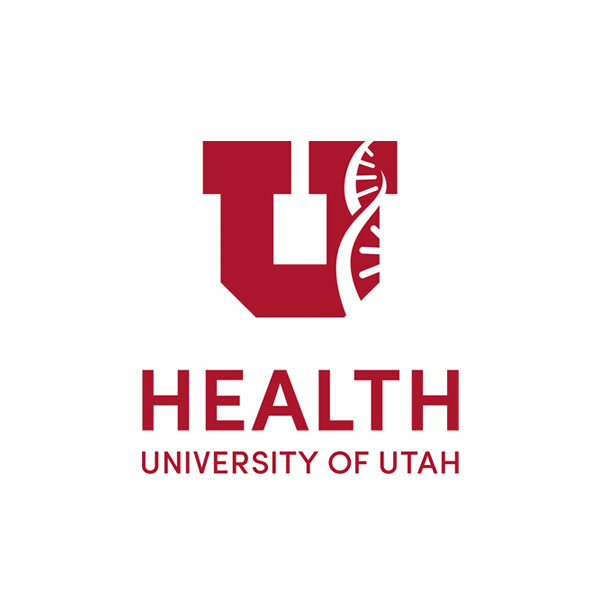 Red University of Utah block U logo with DNA strand and text: Health University of Utah.